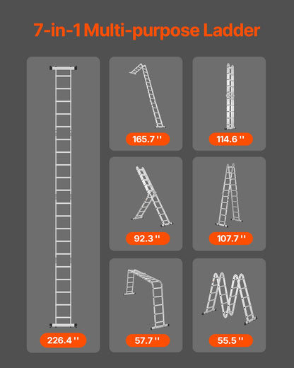 VEVOR Multi-Purpose Folding Ladder 7-in-1 5 Step 19ft Reach Height Metal