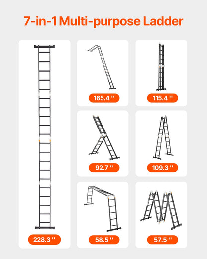VEVOR Multi-Purpose Folding Ladder 7-in-1 5 Step 19ft Reach Height for Work
