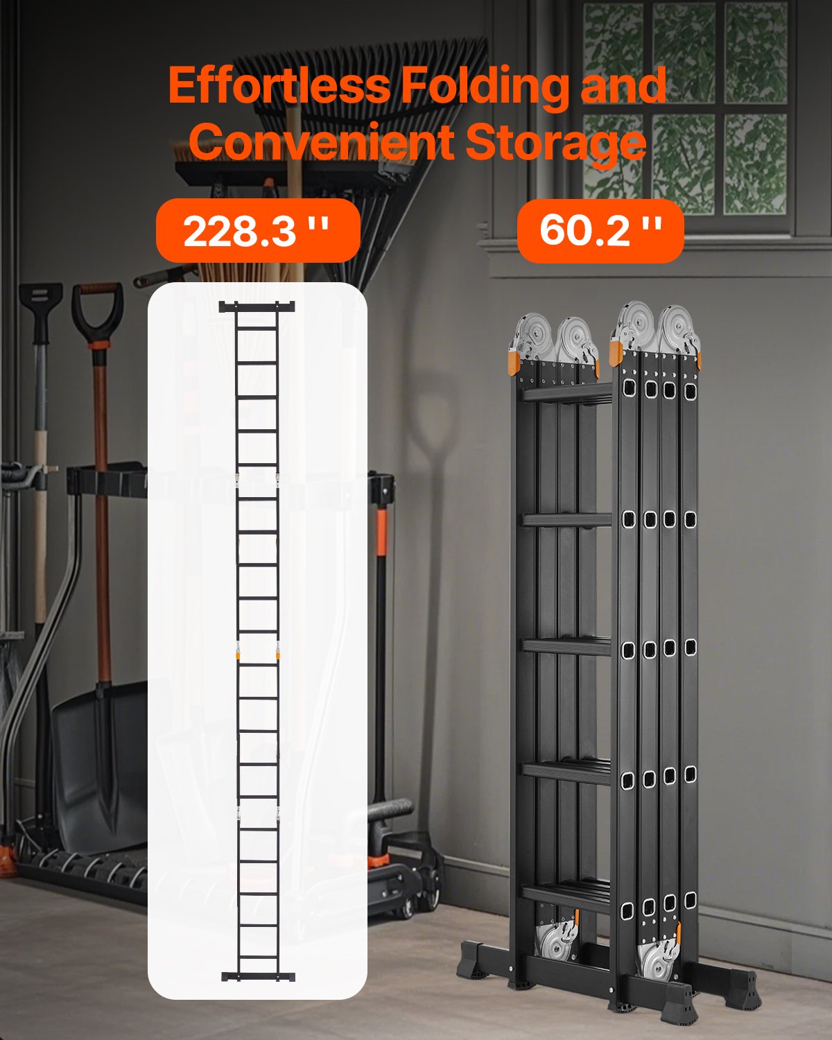 VEVOR Multi-Purpose Folding Ladder 7-in-1 5 Step 19ft Reach Height for Work