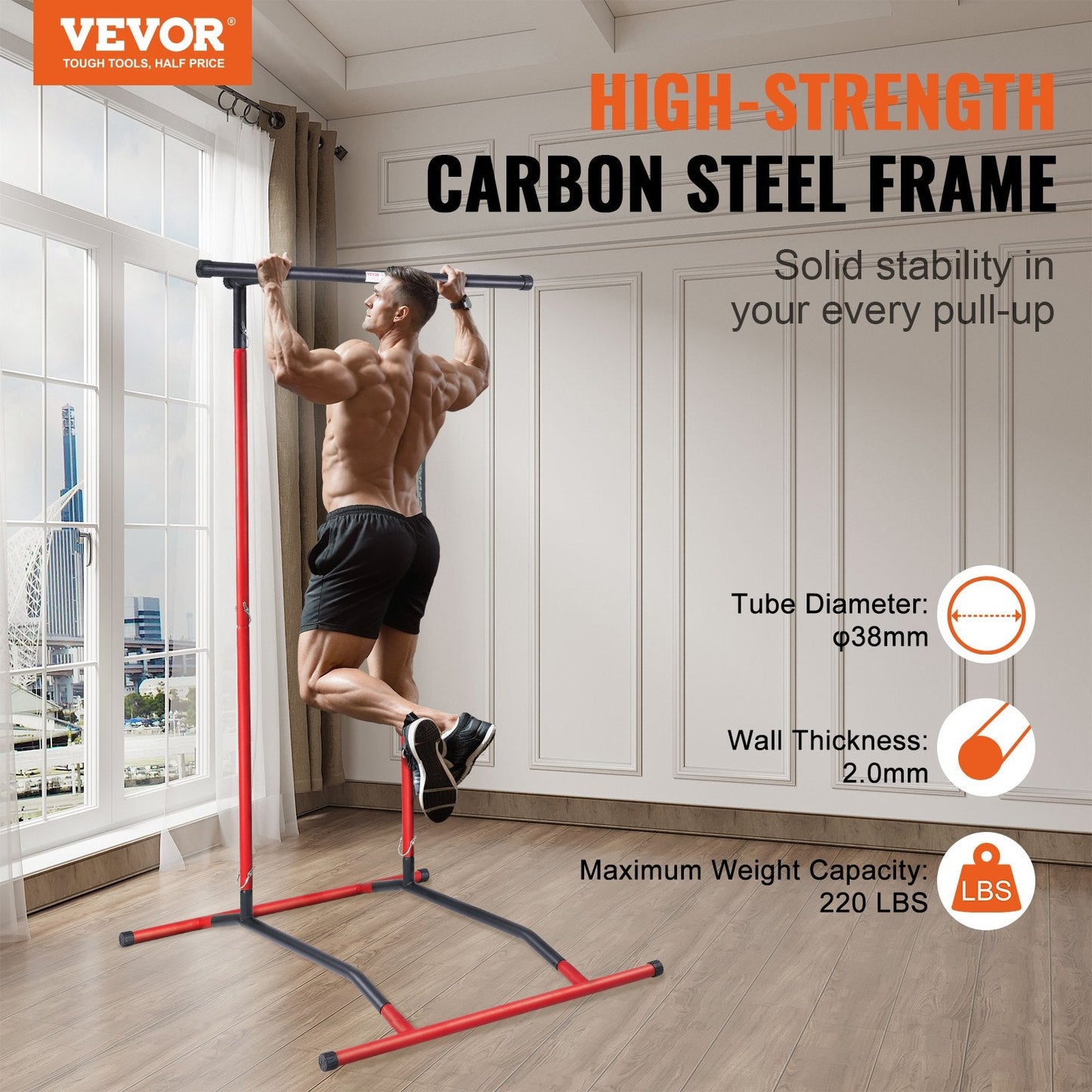 Adjustable Multi-Function Power Tower Dip Station, 2-Level Pull Up Bar, 100 kg Capacity