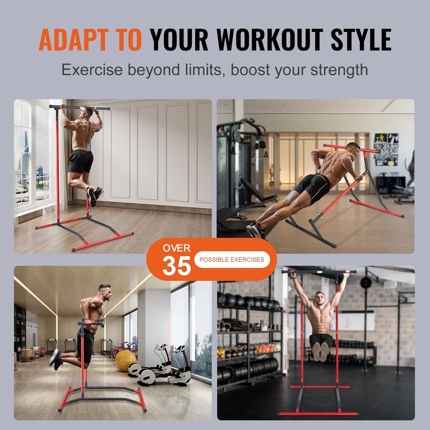 Adjustable Multi-Function Power Tower Dip Station, 2-Level Pull Up Bar, 100 kg Capacity