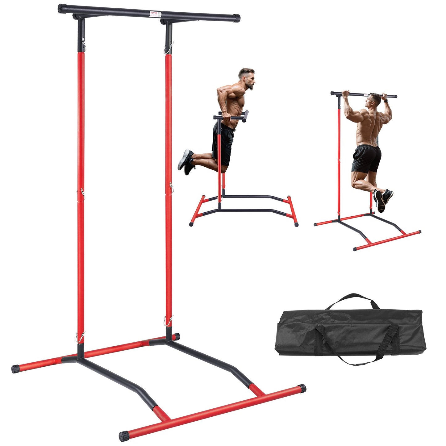 VEVOR Power Tower Dip Station, 2-Level Height Adjustable Pull Up Bar Stand, Multi-Function