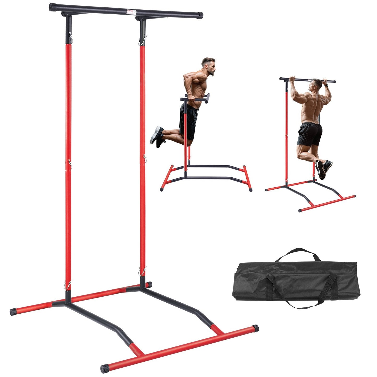 Adjustable Multi-Function Power Tower Dip Station, 2-Level Pull Up Bar, 100 kg Capacity