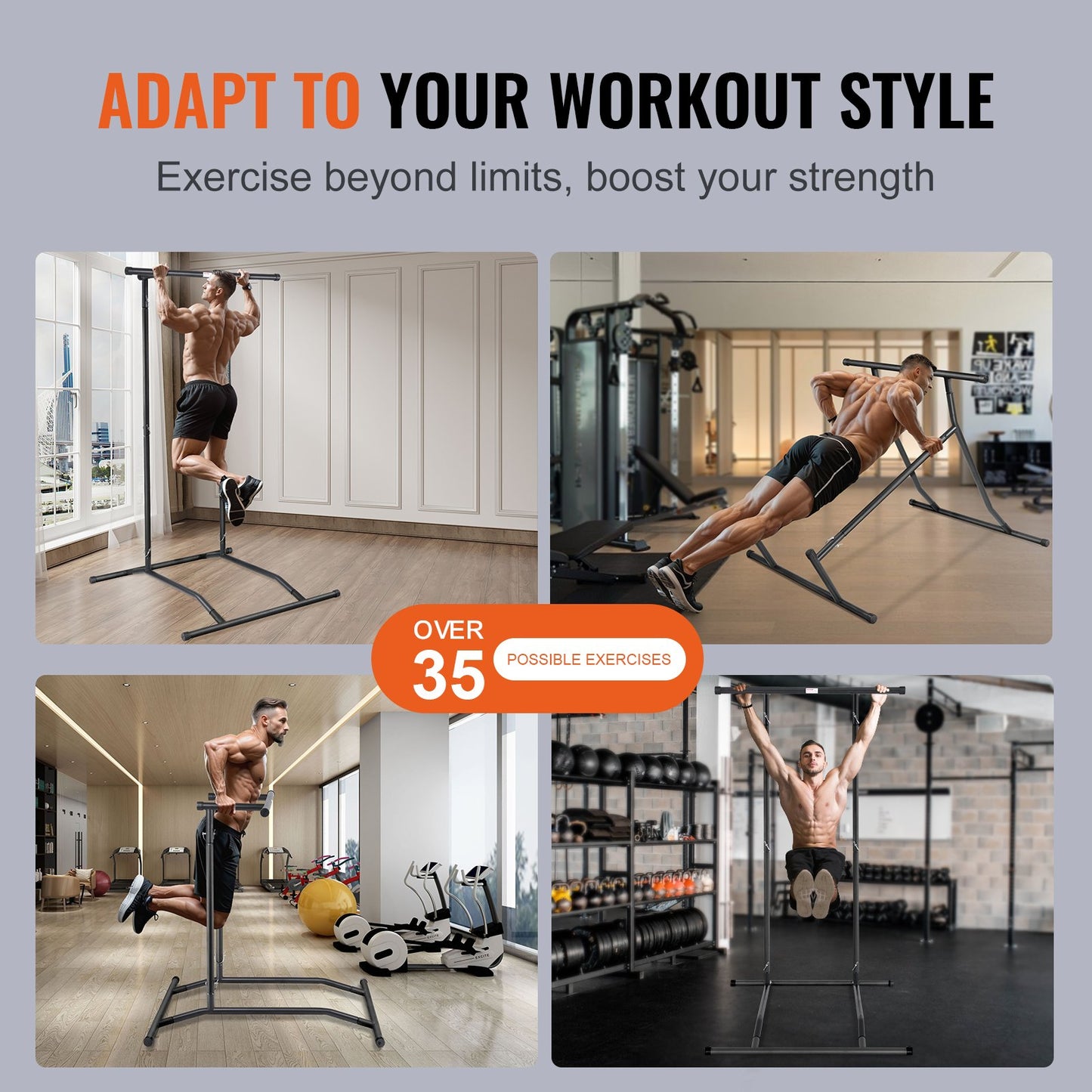 VEVOR Power Tower Dip Station, 2-Level Height Adjustable Pull Up Bar Stand, Multi-Function