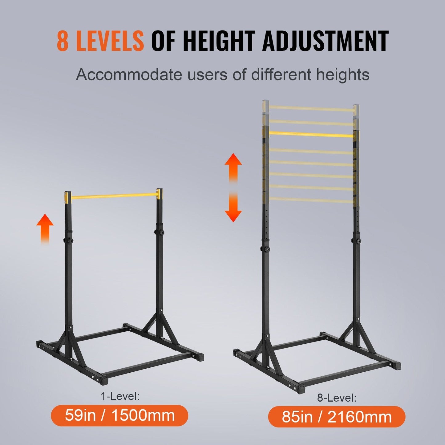 Adjustable Power Tower for Home Gym, Supports 150kg, Black/Yellow