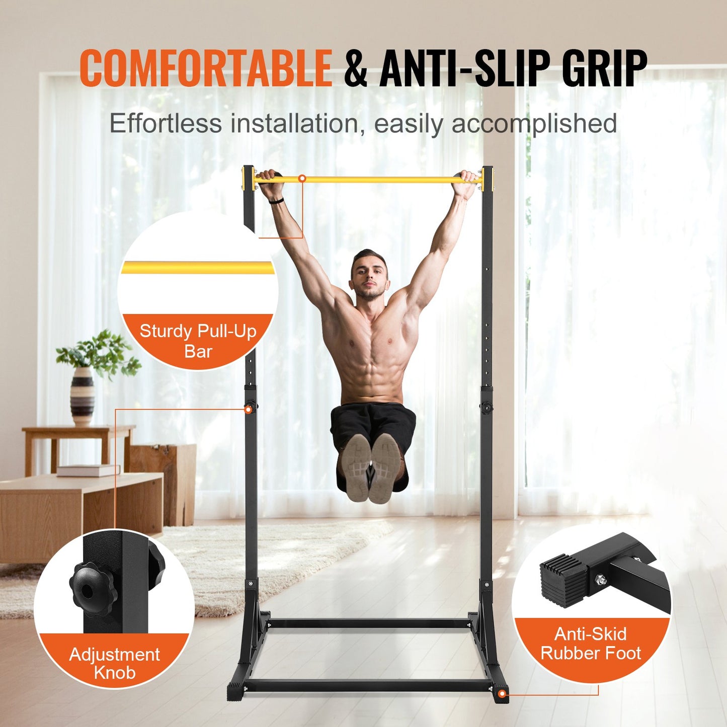VEVOR Power Tower Dip Station, 8-Level Height Adjustable Pull Up Bar Stand, Multi-Function