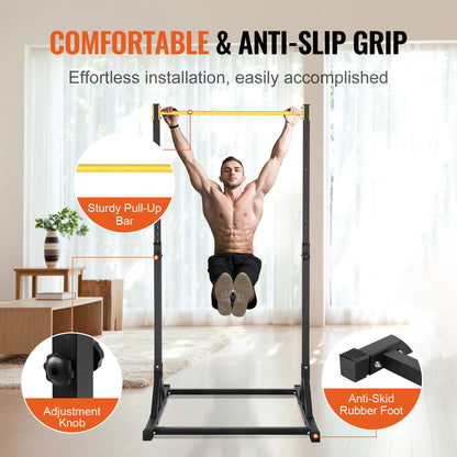 Adjustable Power Tower for Home Gym, Supports 150kg, Black/Yellow