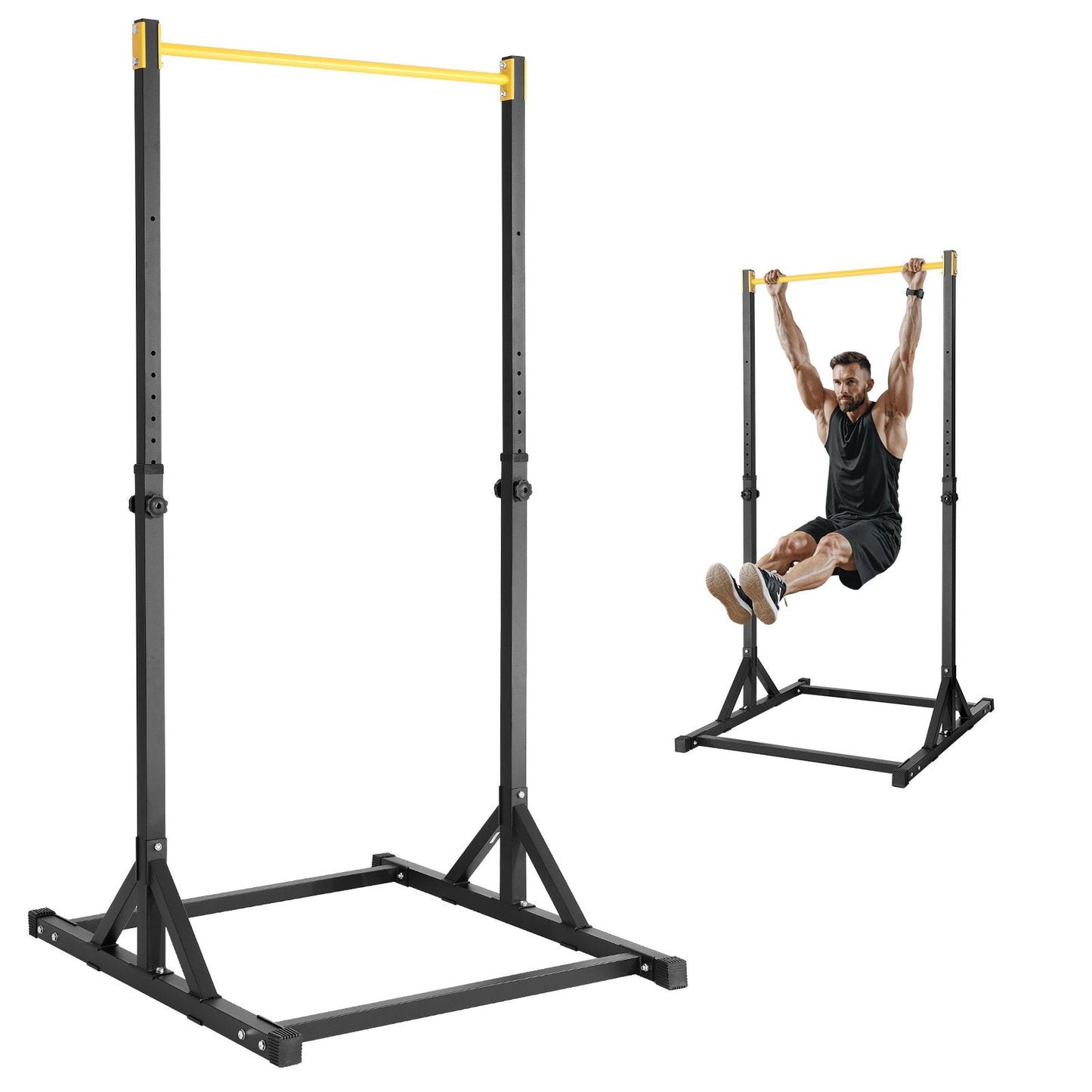 Adjustable Power Tower for Home Gym, Supports 150kg, Black/Yellow