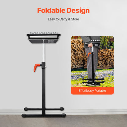 Roller Stand, 136 kg Load Capacity, 680-1079.5 mm Adjustable Height, Folding Heavy Duty with Polished Multi-directional Roller Head, for Table Saw Outfeed Woodworking Extension Support