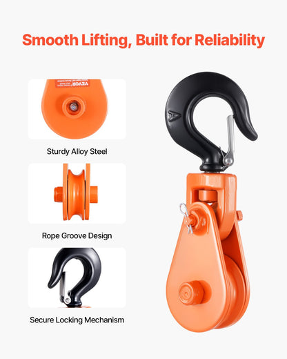 VEVOR 2 Ton Snatch Block with Swivel Hook 74 mm Sheave Pulley Lifting Rollback