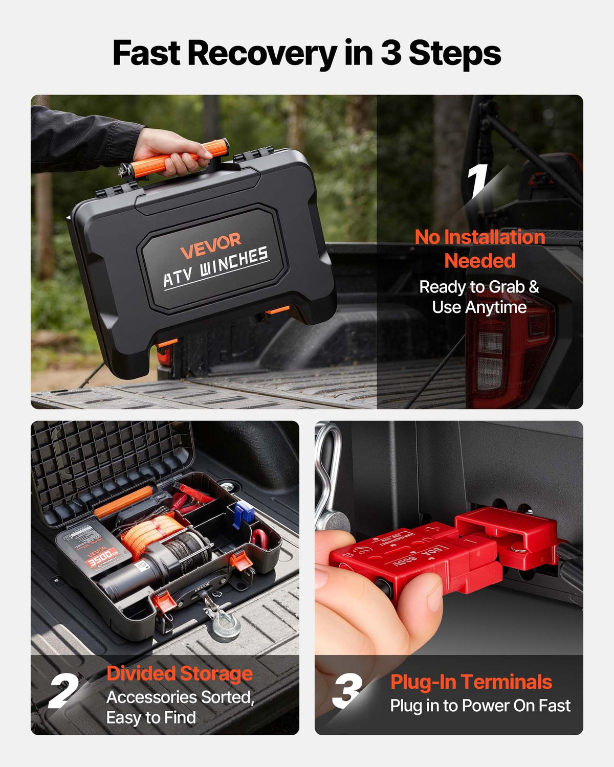 Portable Winch, 1587 kg 12V DC Electric Winch with Synthetic Rope, Wireless & Wired Remotes, Box-Style Recovery Kit with Fairlead, Clevis Hook, Strap for ATV UTV Off-Road Outdoor Pulling Tasks