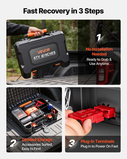 Portable Winch, 1587 kg 12V DC Electric Winch with Synthetic Rope, Wireless & Wired Remotes, Box-Style Recovery Kit with Fairlead, Clevis Hook, Strap for ATV UTV Off-Road Outdoor Pulling Tasks