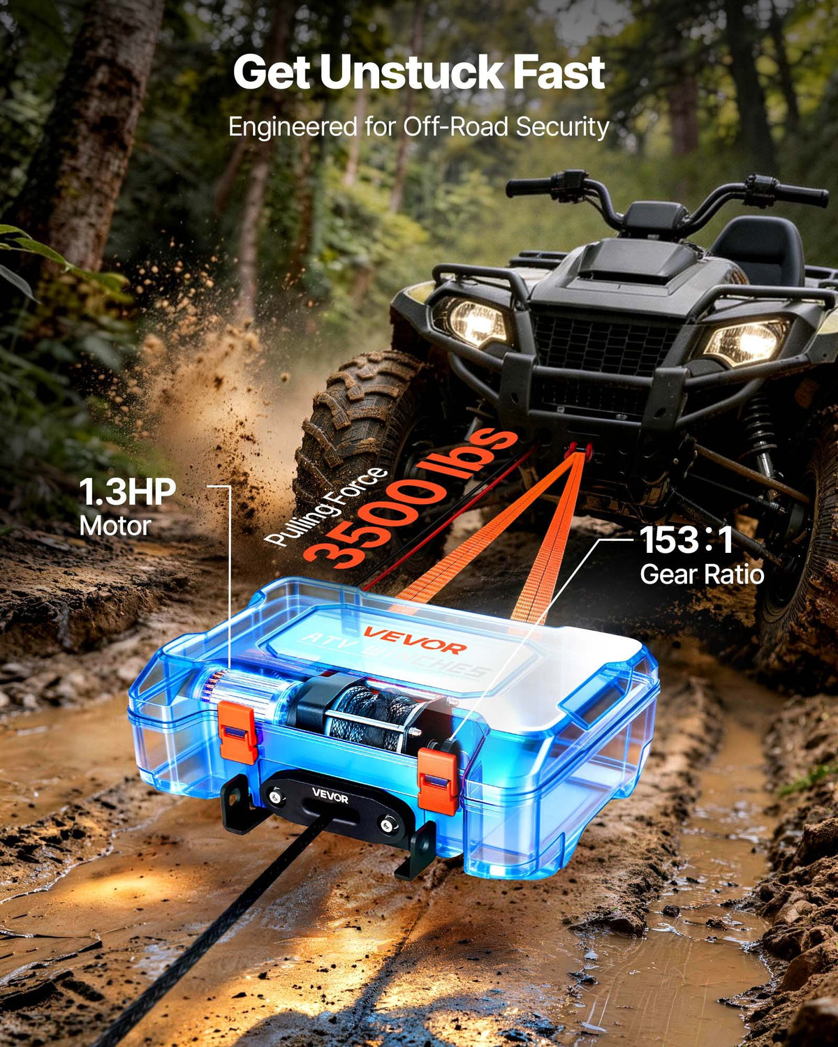 Portable Winch, 1587 kg 12V DC Electric Winch with Synthetic Rope, Wireless & Wired Remotes, Box-Style Recovery Kit with Fairlead, Clevis Hook, Strap for ATV UTV Off-Road Outdoor Pulling Tasks