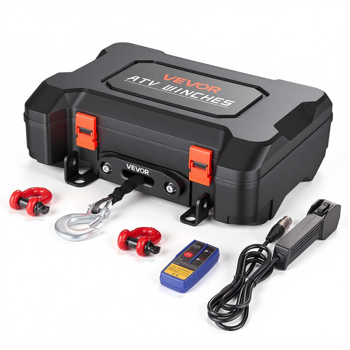 Portable Winch, 1587 kg 12V DC Electric Winch with Synthetic Rope, Wireless & Wired Remotes, Box-Style Recovery Kit with Fairlead, Clevis Hook, Strap for ATV UTV Off-Road Outdoor Pulling Tasks