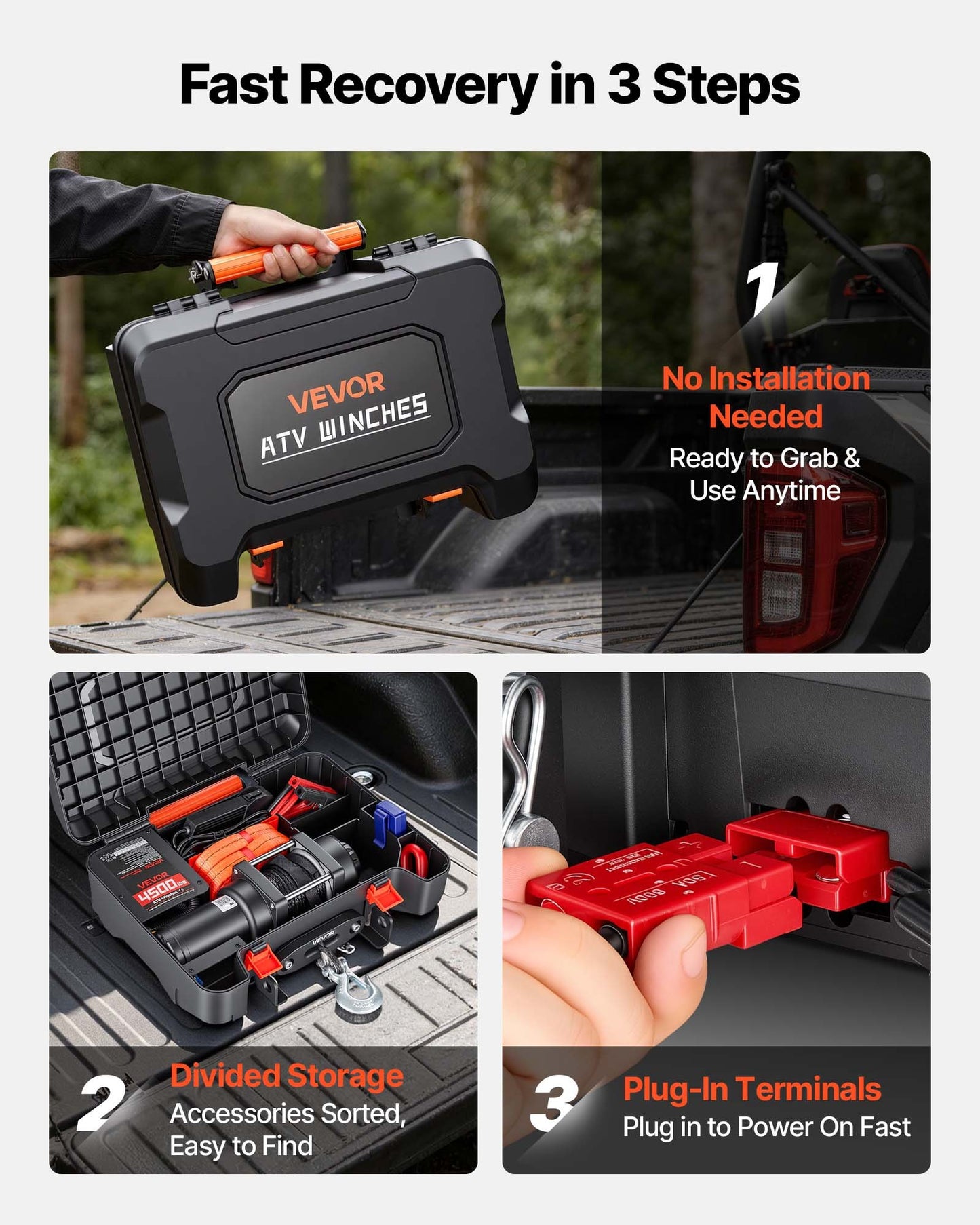 Portable Winch, 2041 kg 12V DC Electric Winch with Synthetic Rope, Wireless & Wired Remotes, Box-Style Recovery Kit with Fairlead, Clevis Hook, Strap for ATV UTV Off-Road Outdoor Pulling Tasks