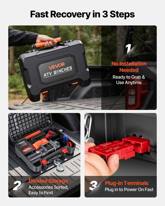 Portable Winch, 2041 kg 12V DC Electric Winch with Synthetic Rope, Wireless & Wired Remotes, Box-Style Recovery Kit with Fairlead, Clevis Hook, Strap for ATV UTV Off-Road Outdoor Pulling Tasks