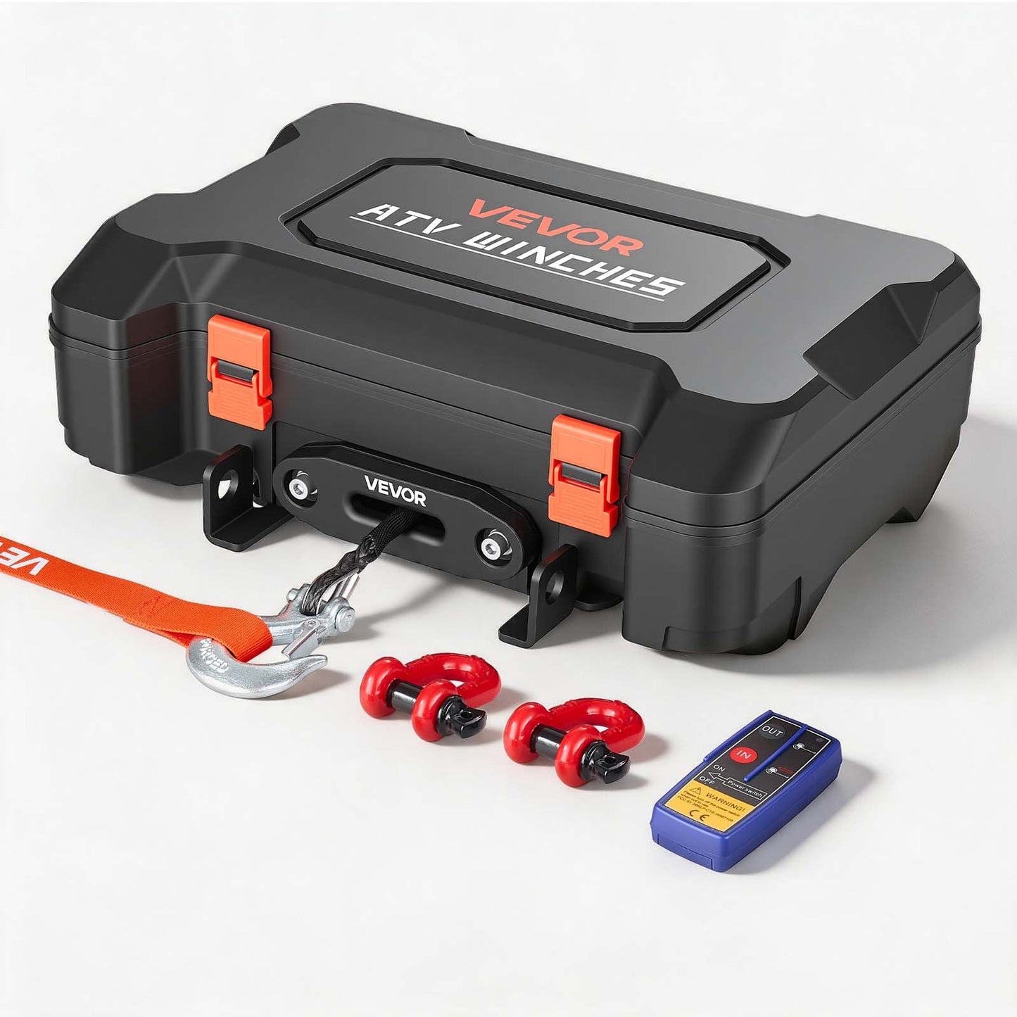 Portable Winch, 2041 kg 12V DC Electric Winch with Synthetic Rope, Wireless & Wired Remotes, Box-Style Recovery Kit with Fairlead, Clevis Hook, Strap for ATV UTV Off-Road Outdoor Pulling Tasks