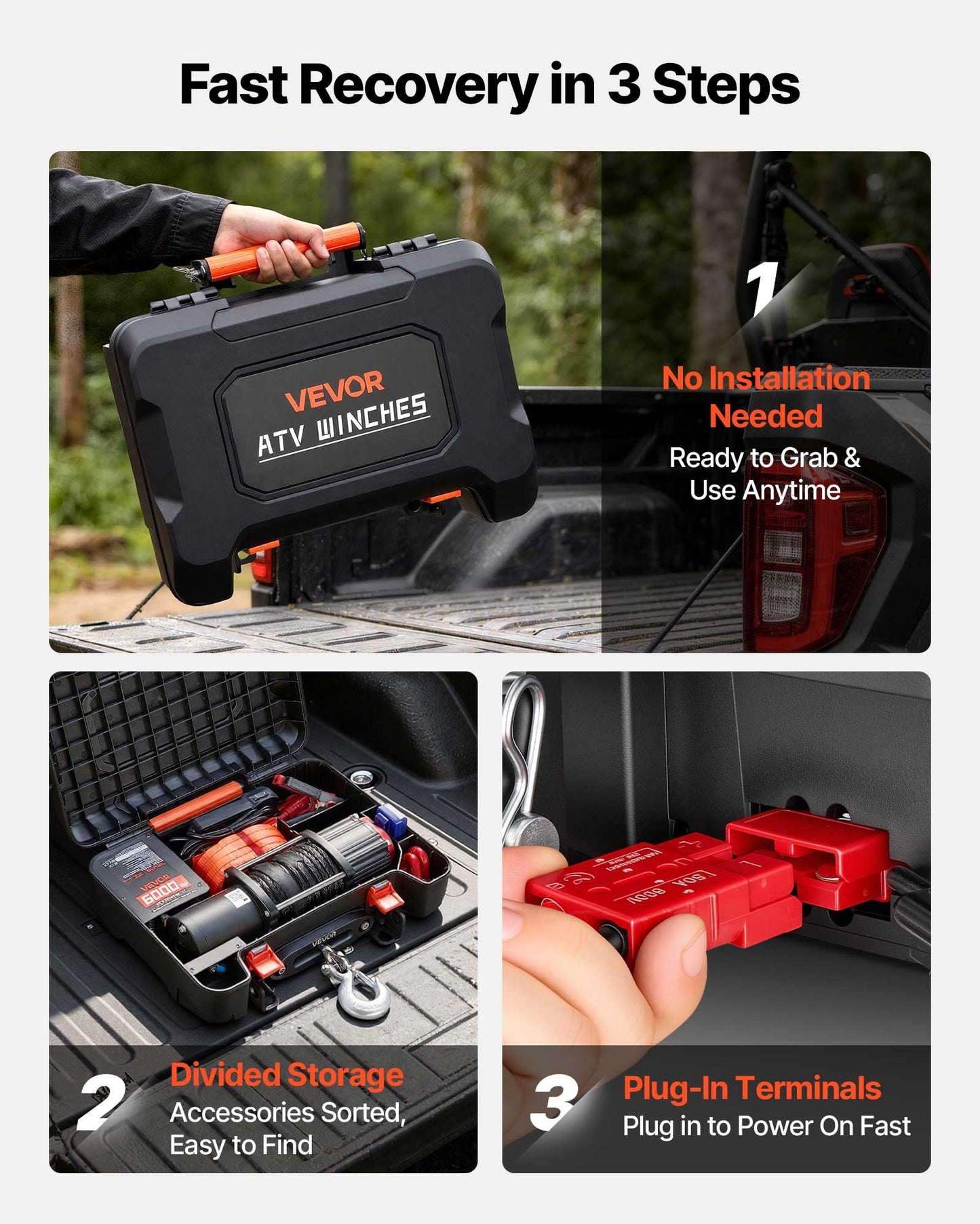 Portable Winch, 2721 kg 12V DC Electric Winch with Synthetic Rope, Wireless & Wired Remotes, Box-Style Recovery Kit with Fairlead, Clevis Hook, Strap for ATV UTV Off-Road Outdoor Pulling Tasks