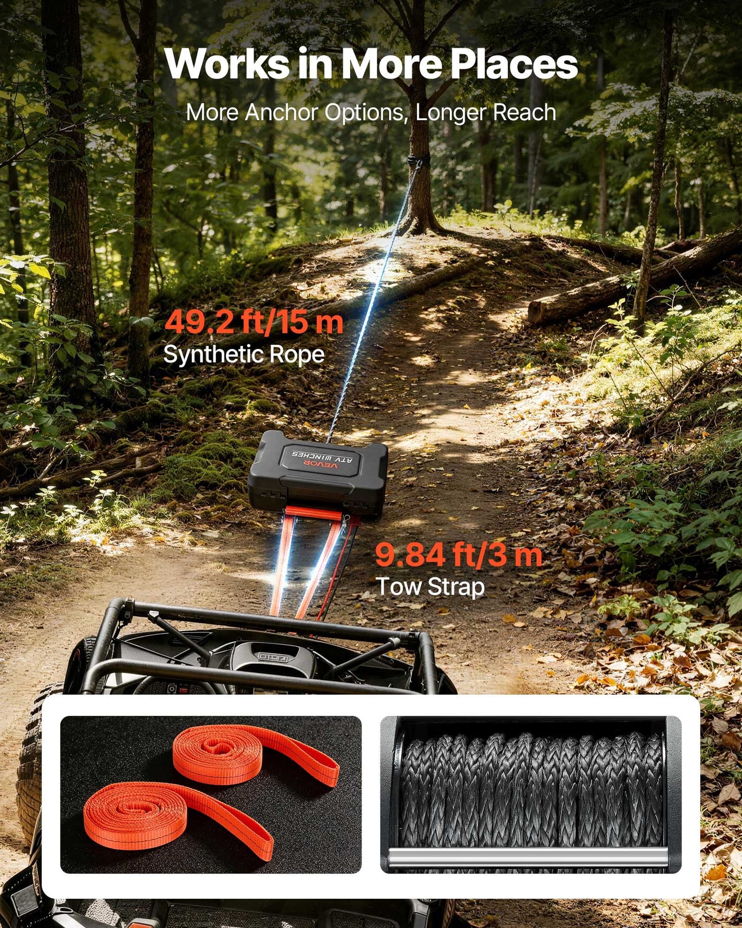 Portable Winch, 2721 kg 12V DC Electric Winch with Synthetic Rope, Wireless & Wired Remotes, Box-Style Recovery Kit with Fairlead, Clevis Hook, Strap for ATV UTV Off-Road Outdoor Pulling Tasks
