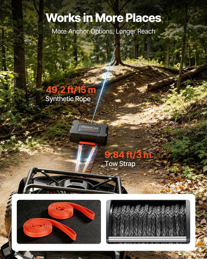 Portable Winch, 2721 kg 12V DC Electric Winch with Synthetic Rope, Wireless & Wired Remotes, Box-Style Recovery Kit with Fairlead, Clevis Hook, Strap for ATV UTV Off-Road Outdoor Pulling Tasks