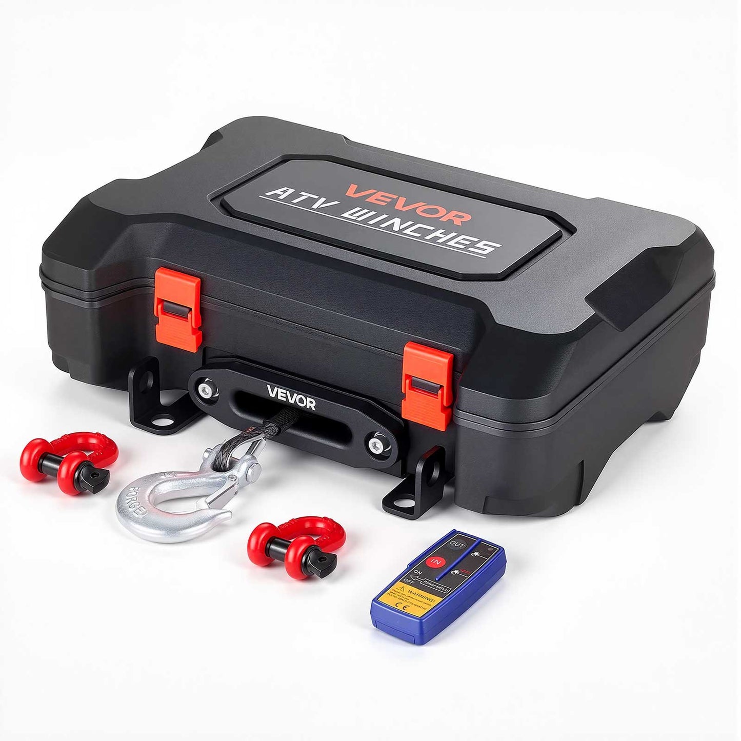 Portable Winch, 2721 kg 12V DC Electric Winch with Synthetic Rope, Wireless & Wired Remotes, Box-Style Recovery Kit with Fairlead, Clevis Hook, Strap for ATV UTV Off-Road Outdoor Pulling Tasks