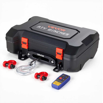 Portable Winch, 2721 kg 12V DC Electric Winch with Synthetic Rope, Wireless & Wired Remotes, Box-Style Recovery Kit with Fairlead, Clevis Hook, Strap for ATV UTV Off-Road Outdoor Pulling Tasks