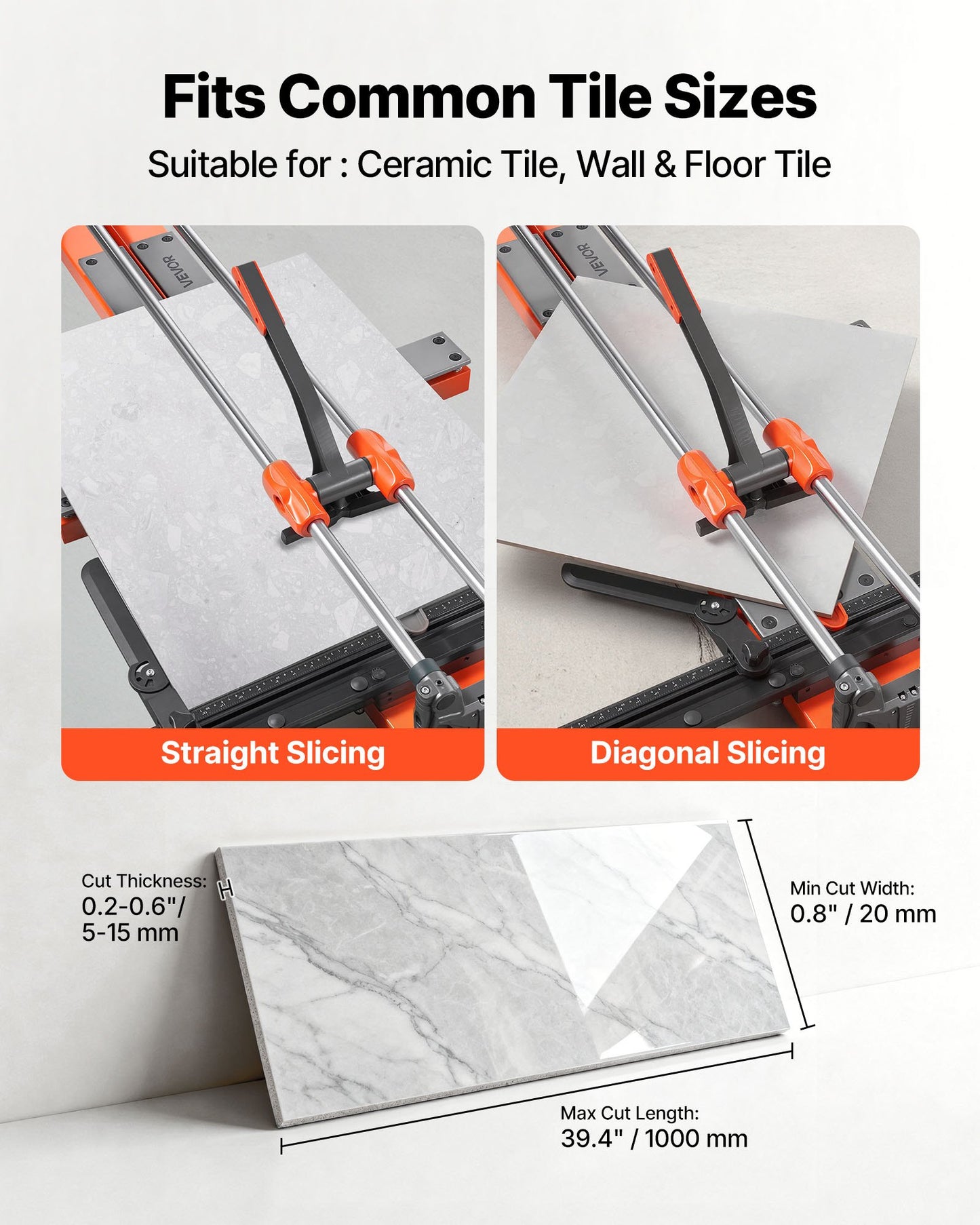 1000 mm Manual Tile Cutter, Upgraded Sliding Head Cutting Tool with Spring-Loaded Base, Angle Fence, Tungsten Carbide Cutting Wheel, Alignment Guide, for DIY Pros, Ceramic, Floor & Wall Tiles