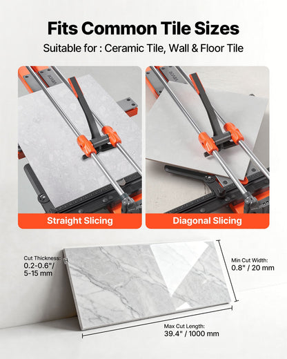 1000 mm Manual Tile Cutter, Upgraded Sliding Head Cutting Tool with Spring-Loaded Base, Angle Fence, Tungsten Carbide Cutting Wheel, Alignment Guide, for DIY Pros, Ceramic, Floor & Wall Tiles