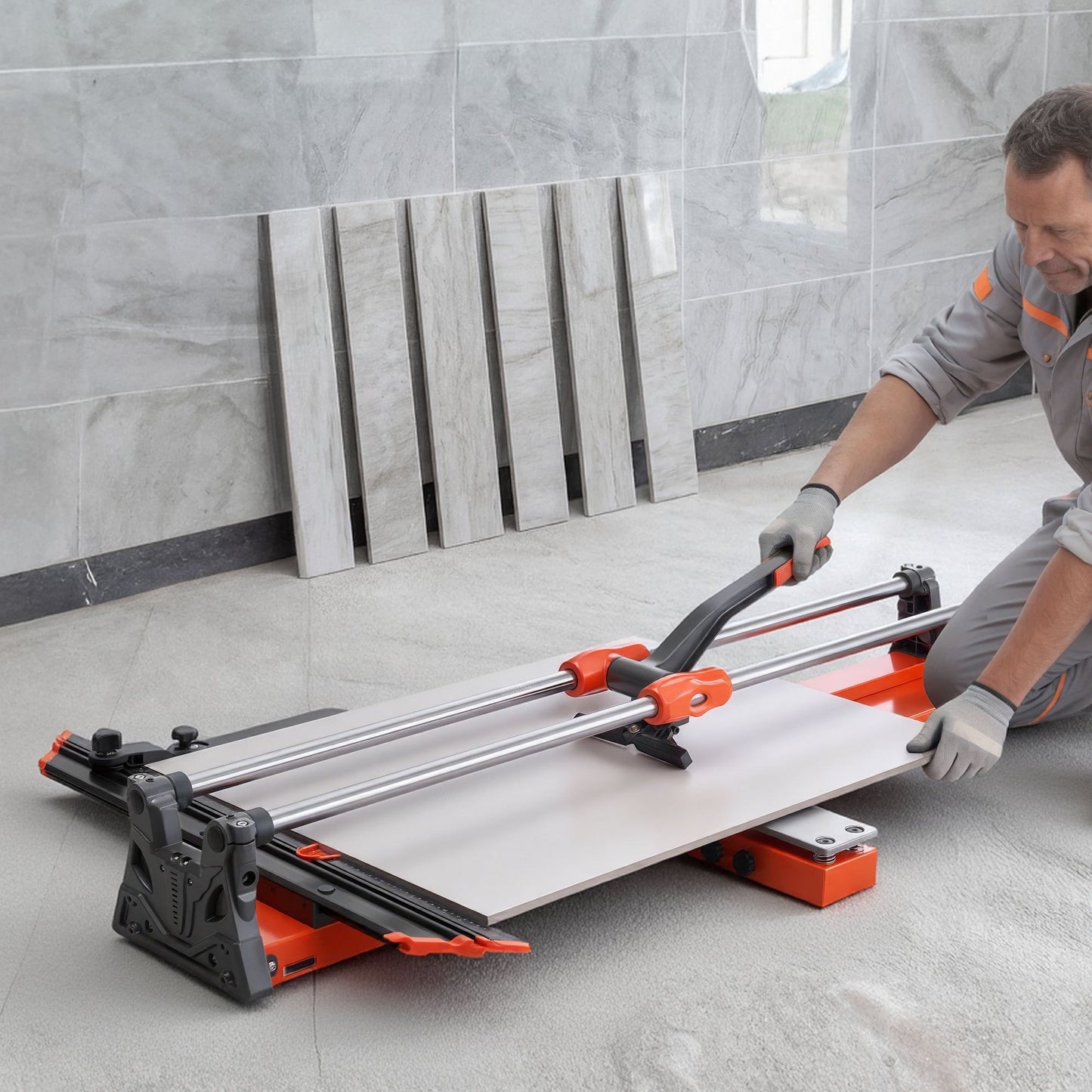 1000 mm Manual Tile Cutter, Upgraded Sliding Head Cutting Tool with Spring-Loaded Base, Angle Fence, Tungsten Carbide Cutting Wheel, Alignment Guide, for DIY Pros, Ceramic, Floor & Wall Tiles