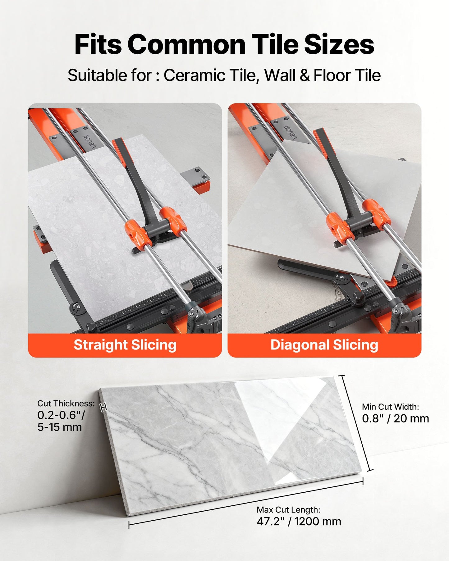 1200 mm Manual Tile Cutter, Upgraded Sliding Head Cutting Tool with Spring-Loaded Base, Angle Fence, Tungsten Carbide Cutting Wheel, Alignment Guide, for DIY Pros, Ceramic, Floor & Wall Tiles