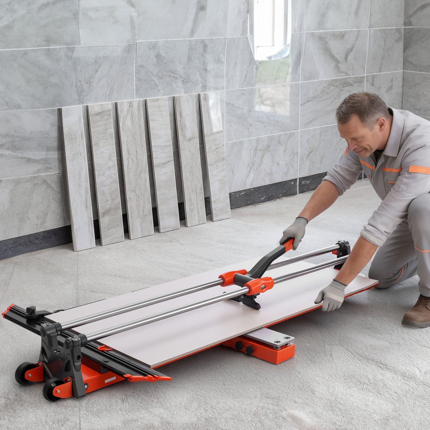 1200 mm Manual Tile Cutter, Upgraded Sliding Head Cutting Tool with Spring-Loaded Base, Angle Fence, Tungsten Carbide Cutting Wheel, Alignment Guide, for DIY Pros, Ceramic, Floor & Wall Tiles