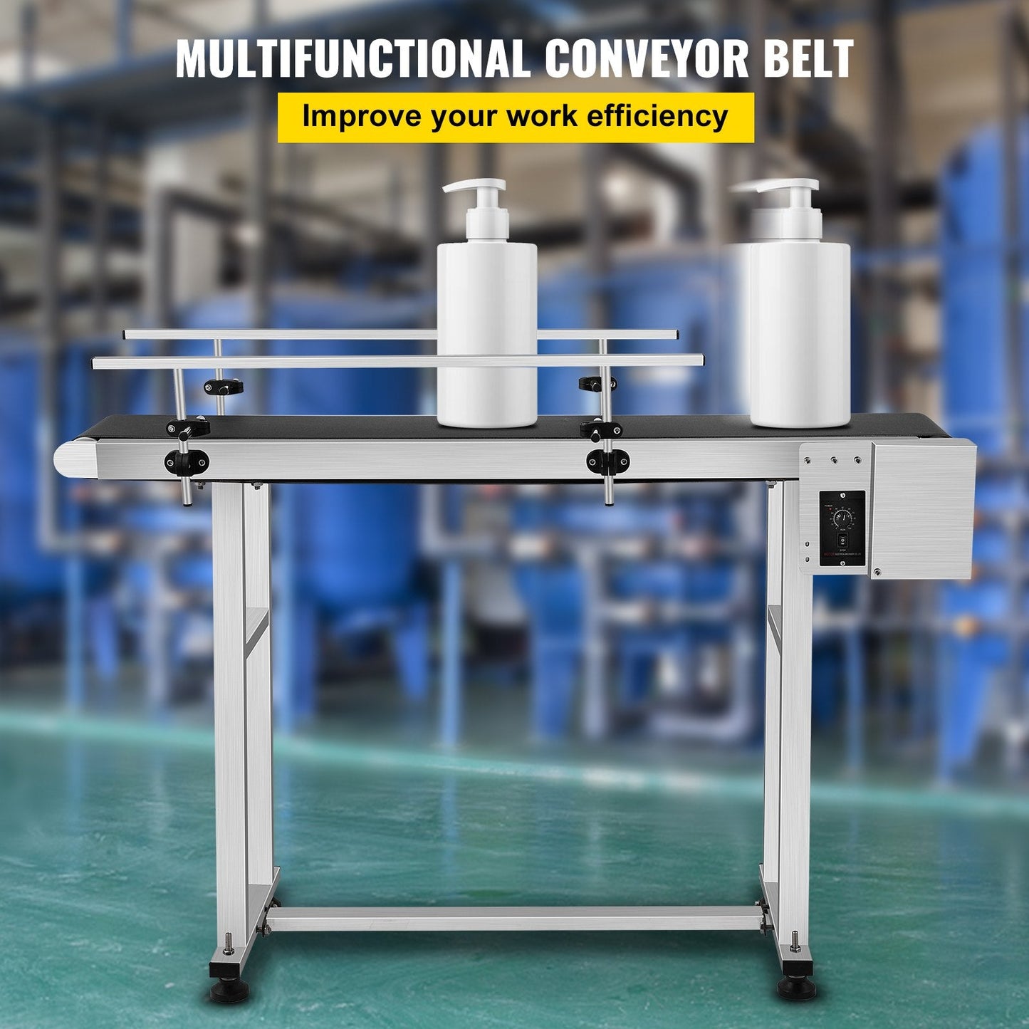 Industrial PVC Belt Conveyor, 1.5m Length, 0.2m Width, Adjustable Speed & Guardrail