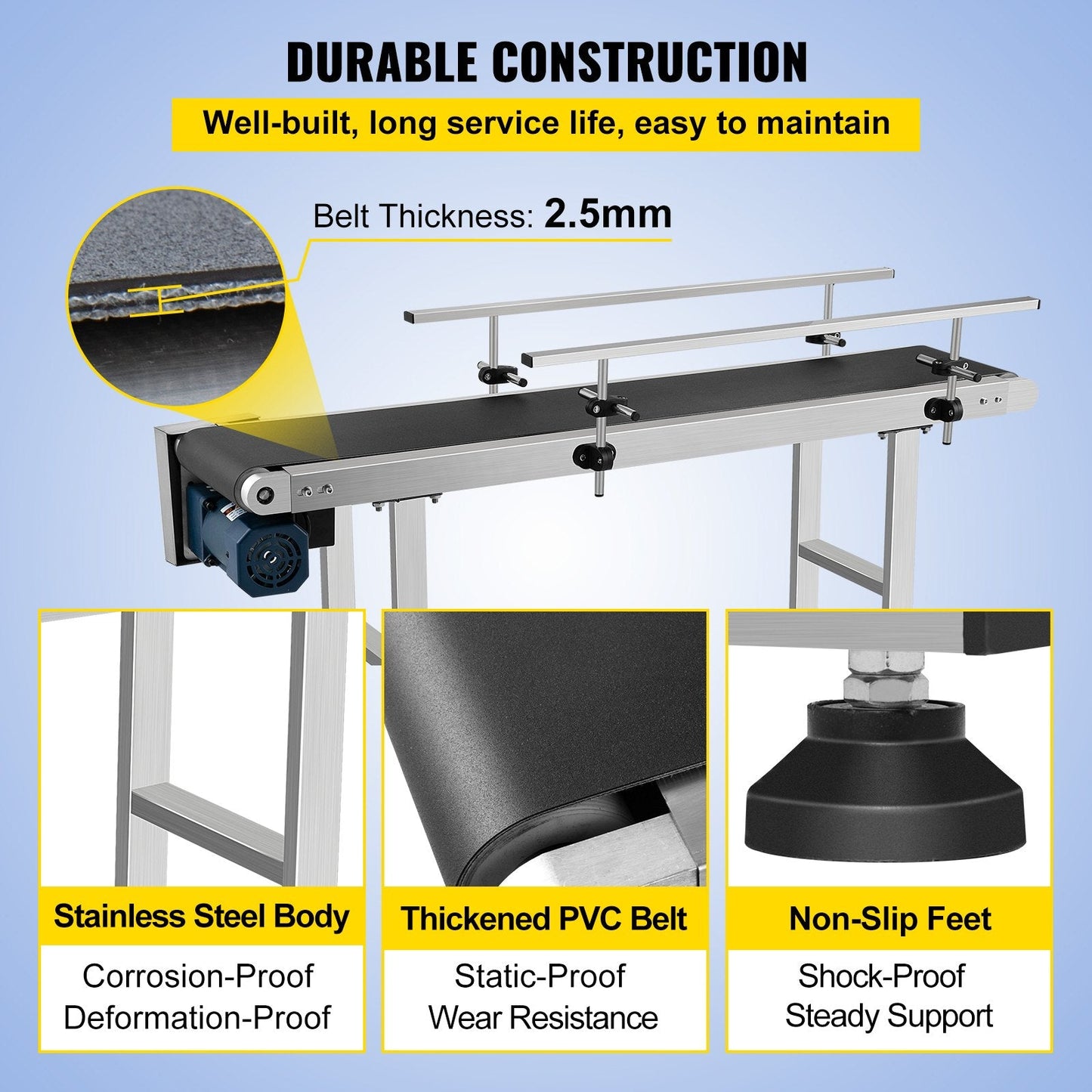 Industrial PVC Belt Conveyor, 1.5m Length, 0.2m Width, Adjustable Speed & Guardrail
