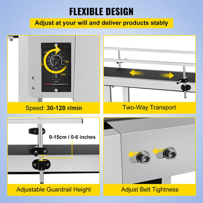 Industrial PVC Belt Conveyor, 1.5m Length, 0.2m Width, Adjustable Speed & Guardrail