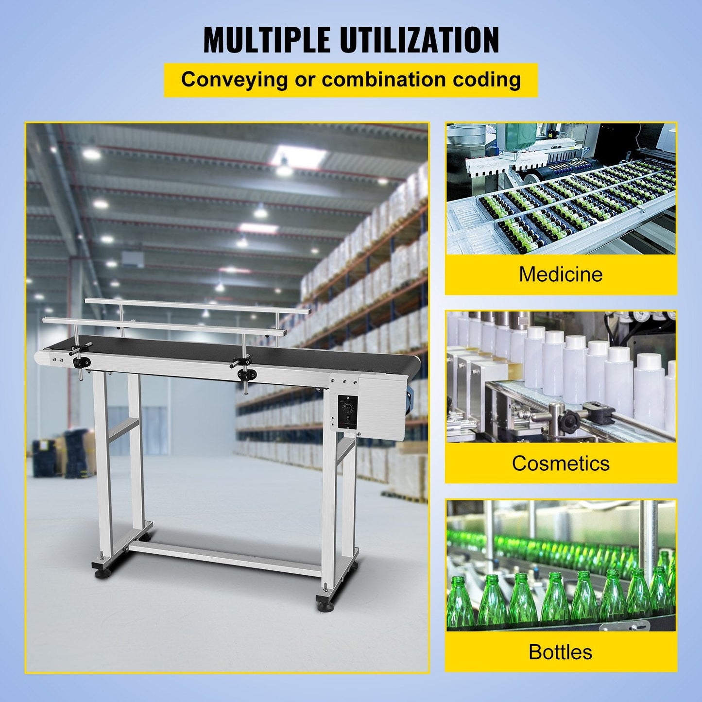 Industrial PVC Belt Conveyor, 1.5m Length, 0.2m Width, Adjustable Speed & Guardrail