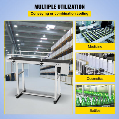 Industrial PVC Belt Conveyor, 1.5m Length, 0.2m Width, Adjustable Speed & Guardrail