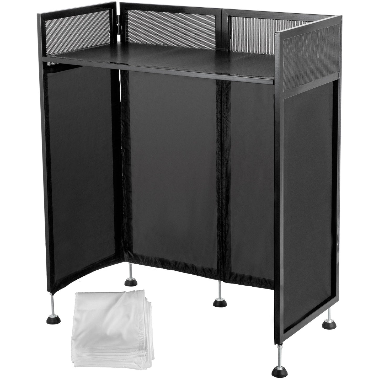 Adjustable DJ Booth Table with Foldable Panels and Scrim, 51x101.5x115 cm