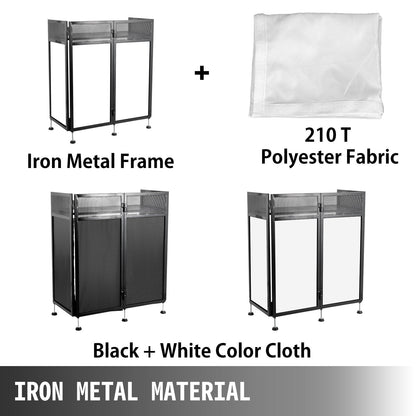 Adjustable DJ Booth Table with Foldable Panels and Scrim, 51x101.5x115 cm