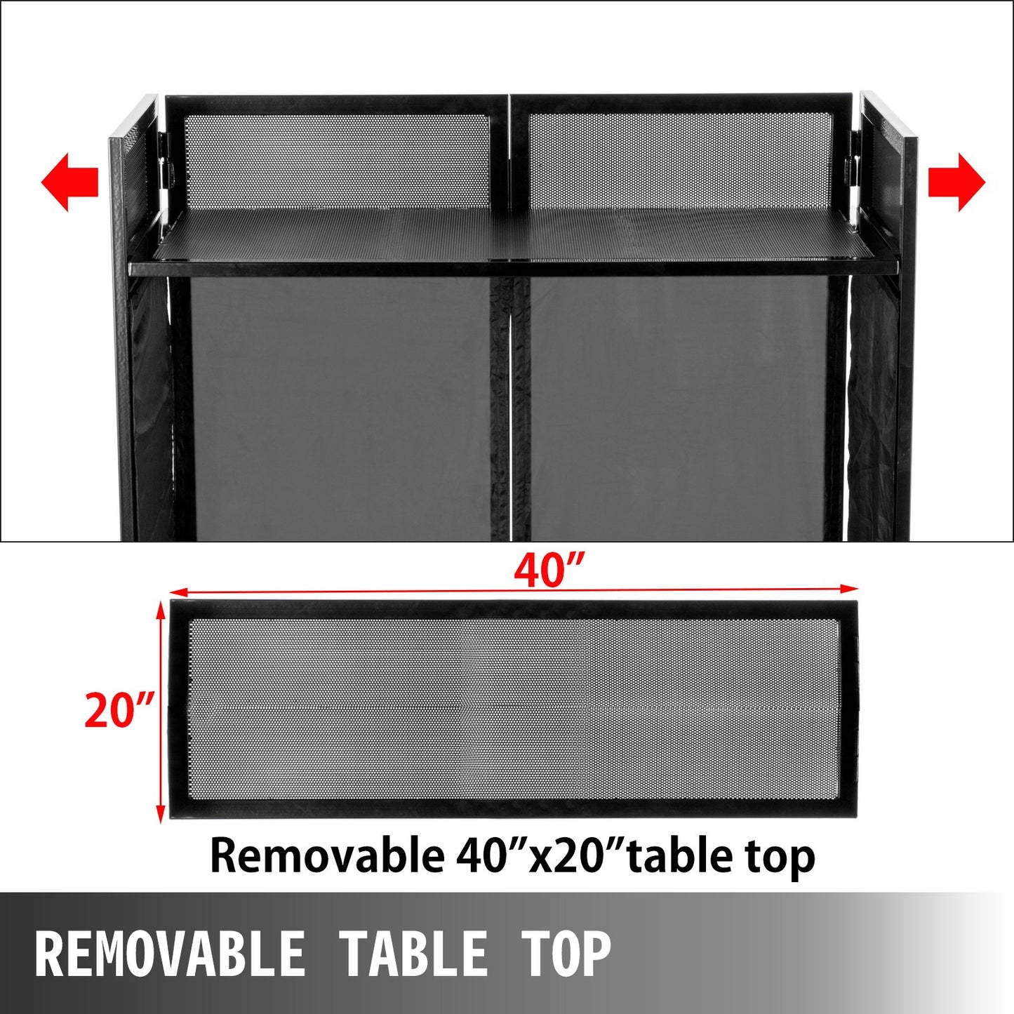 VEVOR DJ Facade Table 20x40x45 Inches, DJ Booth Flat Table Top 20x40 Inch, Adjustable