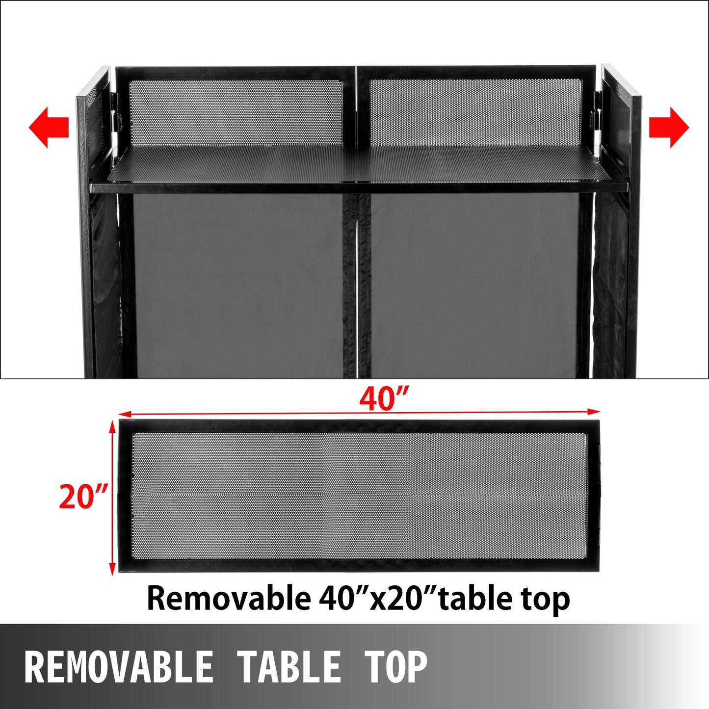 Adjustable DJ Booth Table with Foldable Panels and Scrim, 51x101.5x115 cm