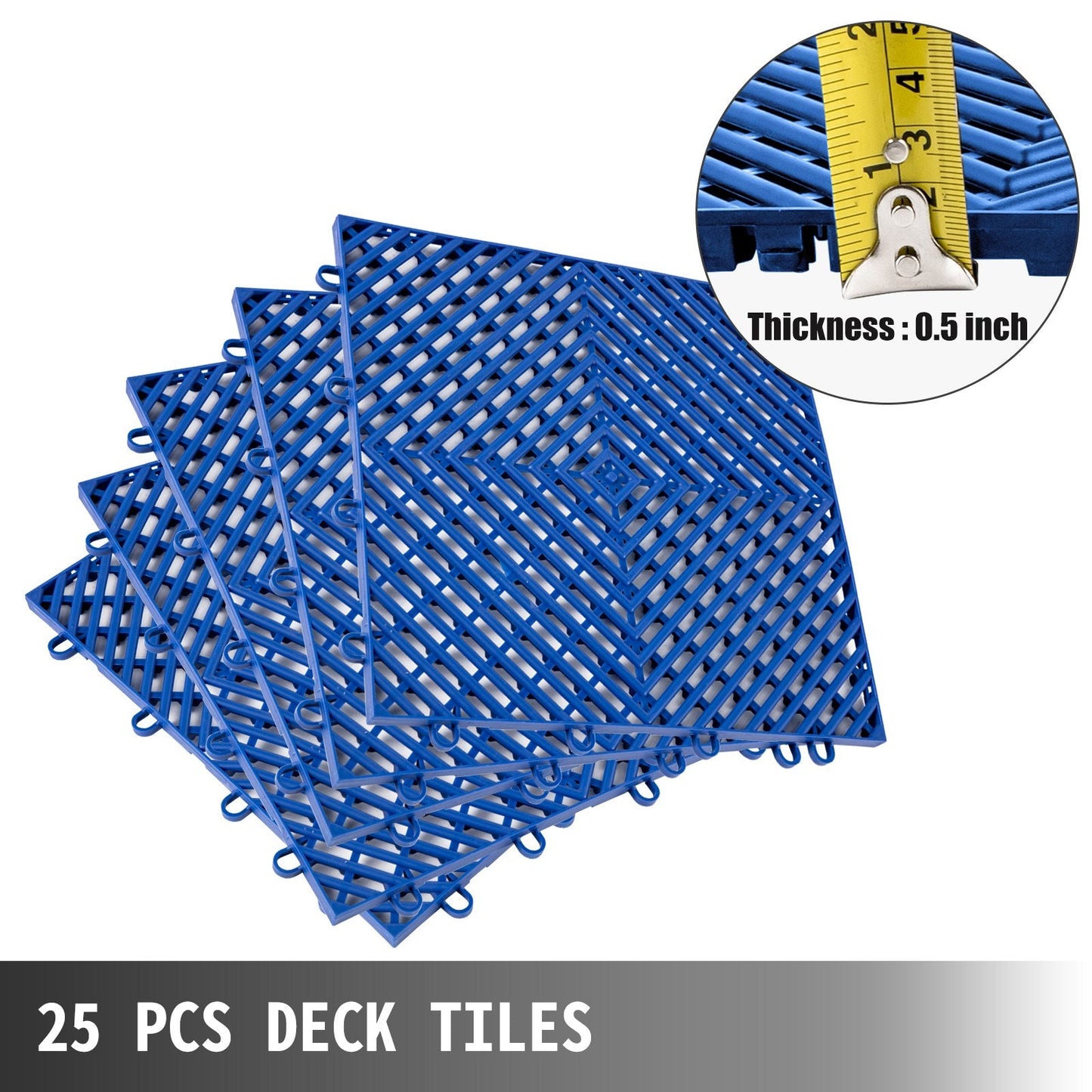 Blue Interlocking Rubber Tiles, 25 PCS, 30.5x30.5x1.2 cm, for Pool & Patio