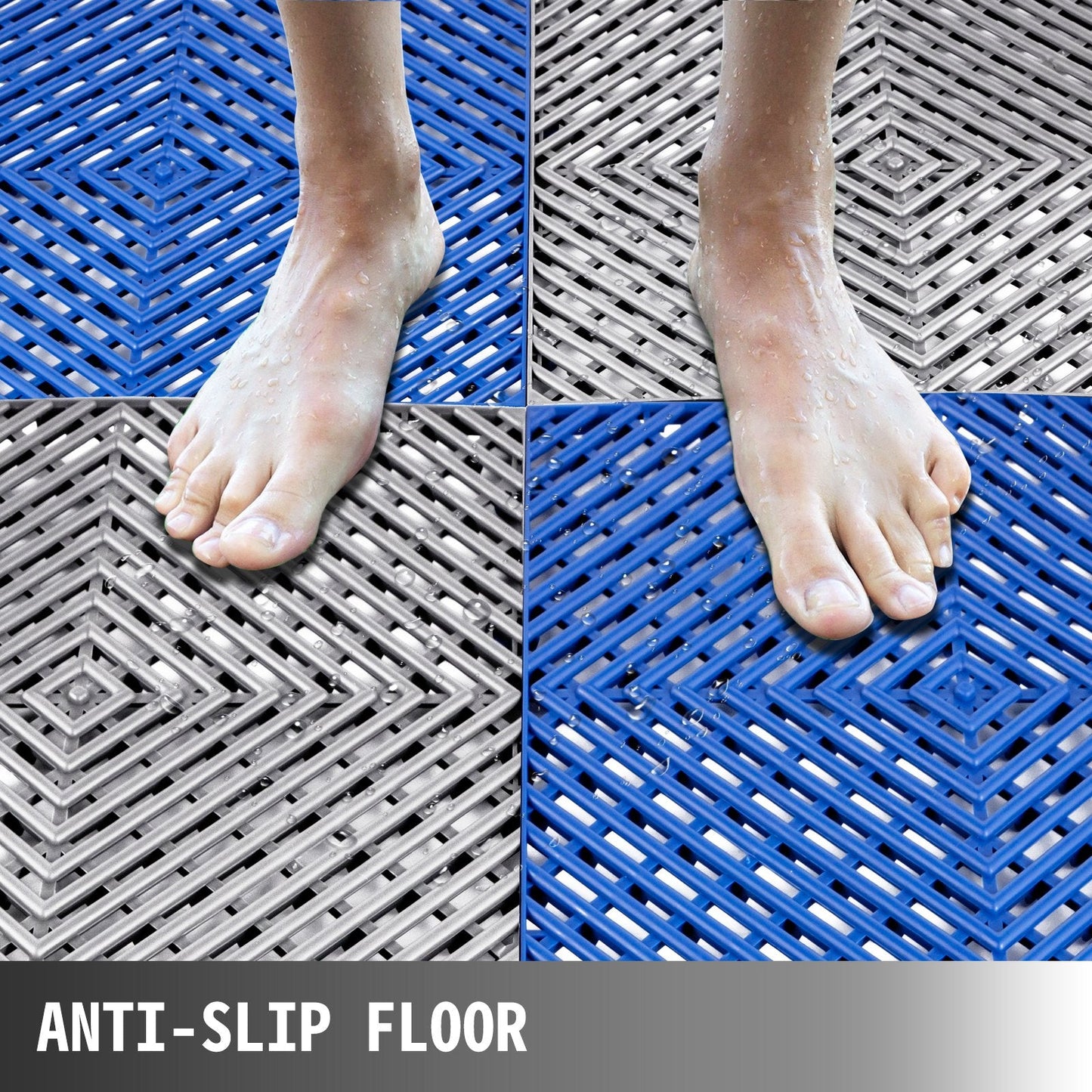 Blue Interlocking Rubber Tiles, 25 PCS, 30.5x30.5x1.2 cm, for Pool & Patio