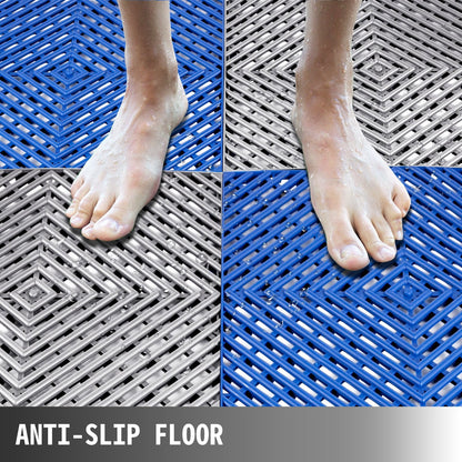 Blue Interlocking Rubber Tiles, 25 PCS, 30.5x30.5x1.2 cm, for Pool & Patio