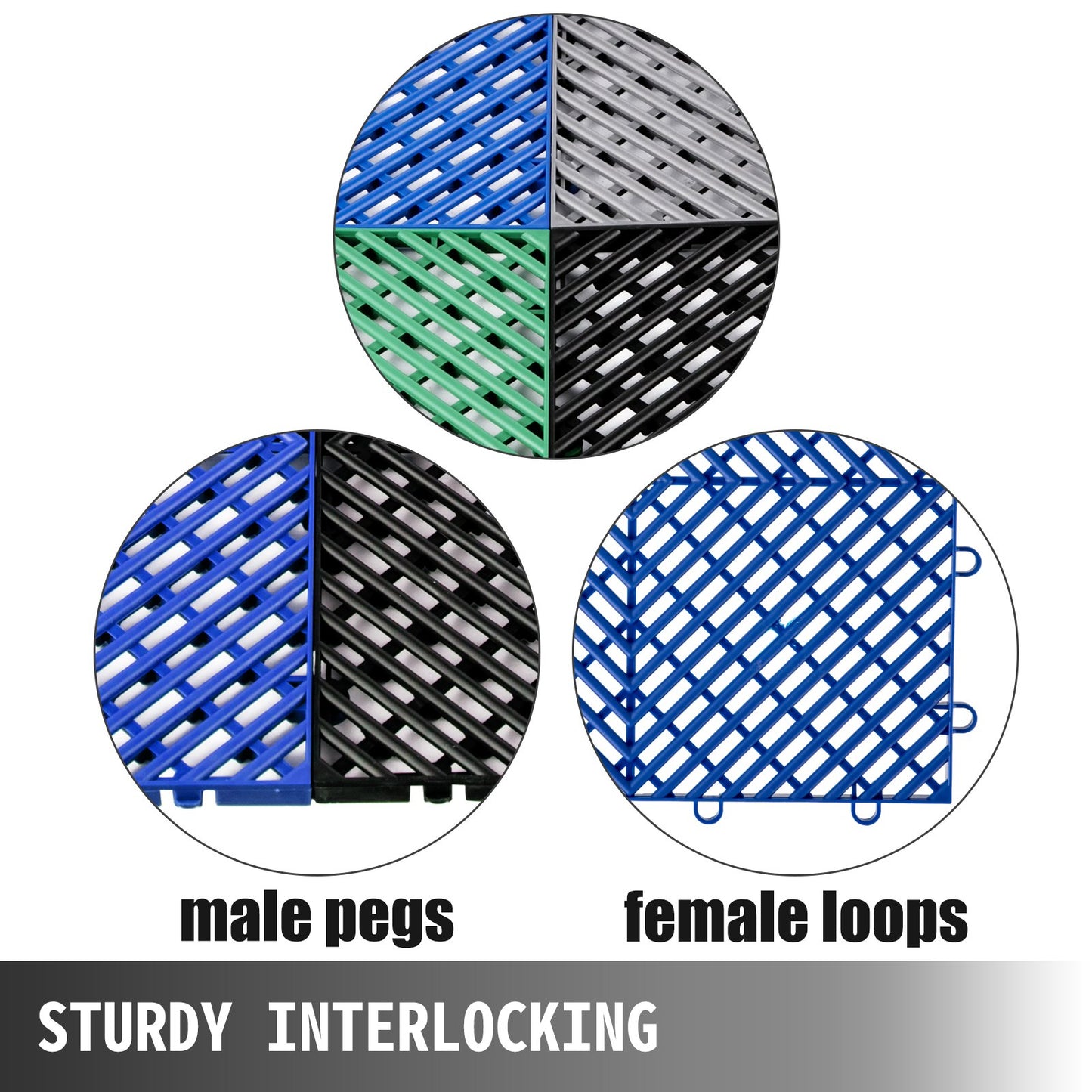 VEVOR Rubber Tiles Interlocking 25 PCS Blue, Drainage Tiles 12x12x0.5 Inches, Deck