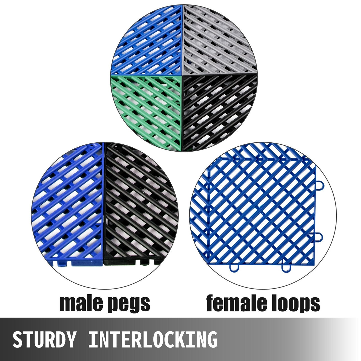 Blue Interlocking Rubber Tiles, 25 PCS, 30.5x30.5x1.2 cm, for Pool & Patio