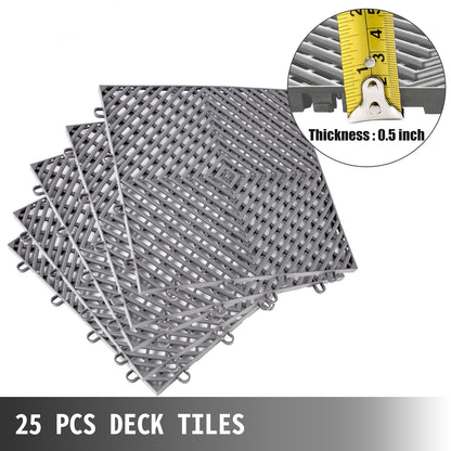 VEVOR Tiles Interlocking 25 PCS Gray, Drainage Tiles 12x12x0.5 Inches, Deck Tiles