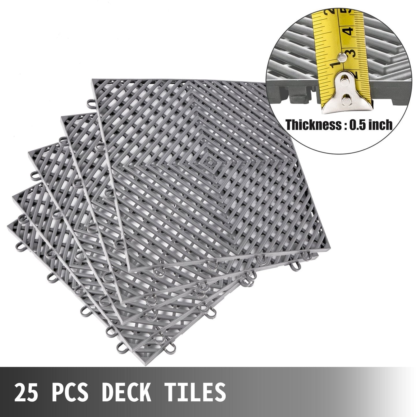 Gray Interlocking Deck Tiles, 25 PCS, 30.5x30.5x1.2 cm, Anti-Slip & Durable