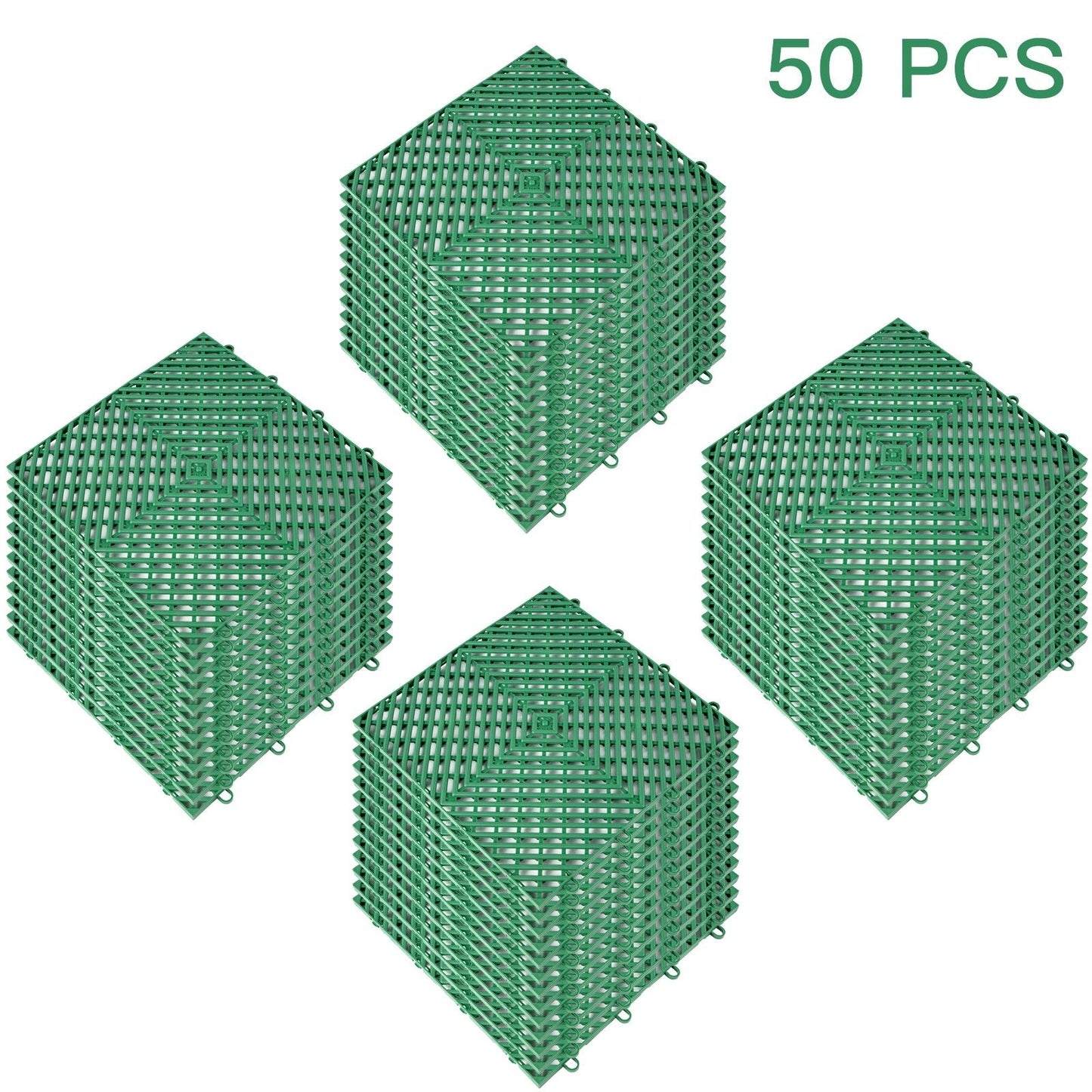 Green Interlocking Rubber Floor Tiles - 50 Pieces, 30.5x30.5x1.2 cm, Durable PP