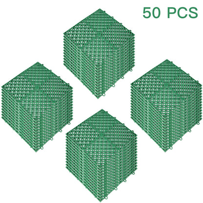 Green Interlocking Rubber Floor Tiles - 50 Pieces, 30.5x30.5x1.2 cm, Durable PP