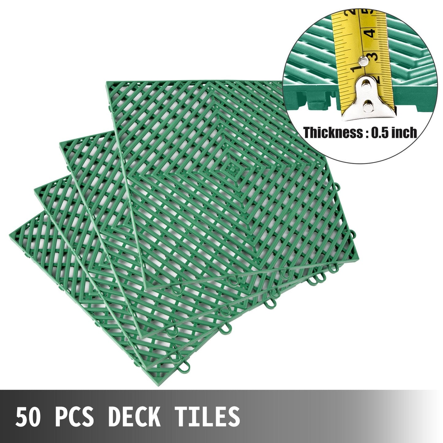 Green Interlocking Rubber Floor Tiles - 50 Pieces, 30.5x30.5x1.2 cm, Durable PP
